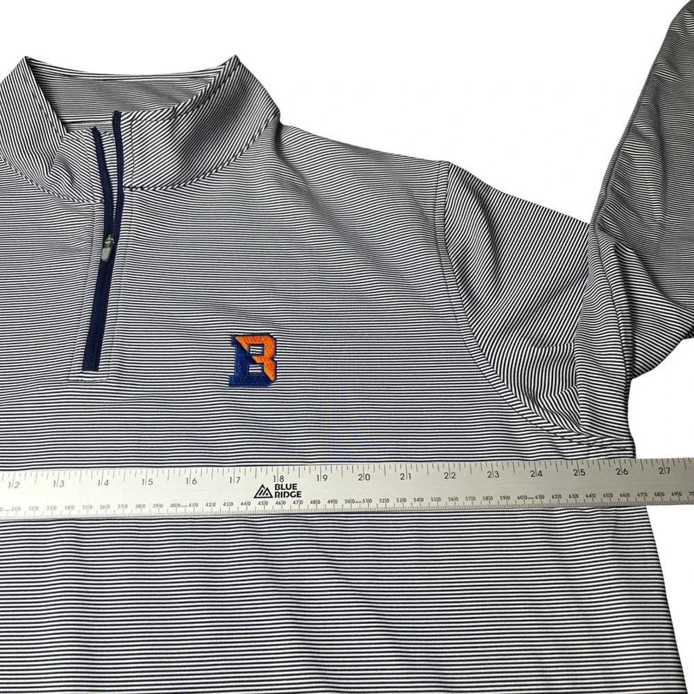Peter Millar Quarter Zip Pullover Mens XXL Navy White Striped Performance B Logo - Picture 7 of 9